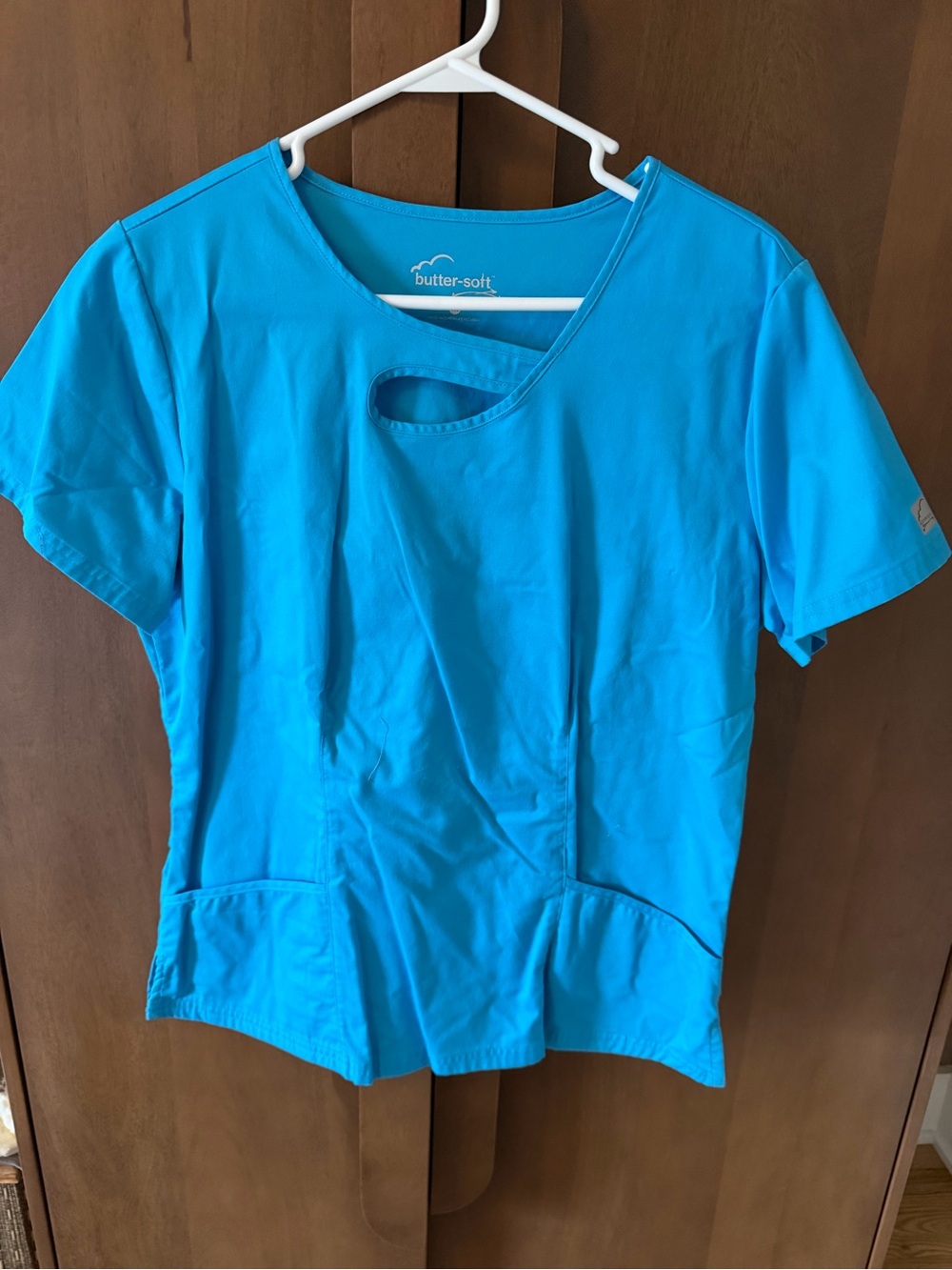 Butter-Soft Women’s Turquoise Short Sleeve Scrub Top with Front Keyhole